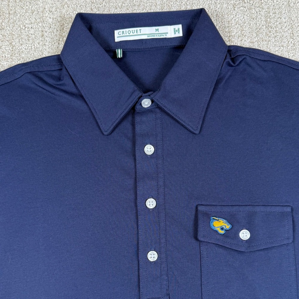 Criquet Mens Medium Navy Blue Pima Performance Pocket Golf Polo Shirt